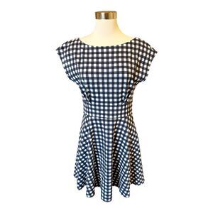 Kate Spade Ponte Fiorella Dress Sz M Blue White Gingham Checked Fit & Flare